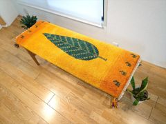 ペルシャ　ギャッベ　ミニランナー　細長いラグ　117x45㎝　 黄金色　オレンジ　大きな糸杉　ヤギ　羊　RJ14305