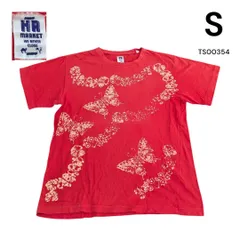 HR MARKET 古着蝶プリント半袖Tシャツ S レッド