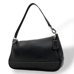 極美品 COACH コーチ アクセサリーポーチ ハンドバッグ ミニバッグ ブラック 黒 オールレザー 本革 7785 レディース ファスナー開閉 シルバー金具 K2