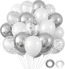 fogman 風船 バルーン 飾り付け バースデー パーティー用 誕生日 デコレーション 30個セット(ホワイト＆シルバー)