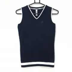 【超美品】アディダス ニットベスト ネイビー×白 前面胸下ブロック柄 ウール混 レディース XS ゴルフウェア adidas
