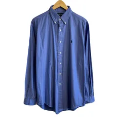 Ralph Lauren ラルフローレン コットンシャツ ボタンダウンシャツ ワンポイントロゴ 刺繍 長袖シャツ 青 Lサイズ程度 No.U020