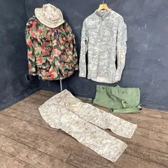 ミリタリー ジャケット アーミコンバットフォーム シャツ ズボン USバッグ 帽子 7点セット 迷彩 カモ 米軍? サバゲー 衣類 【中古】/ 514271