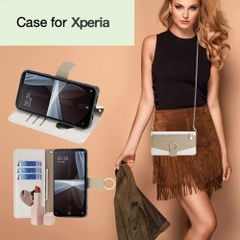Xperia 10V ミラー付き 小銭入れ付き スマホケース エクスペリア 1 10 5 VI マーク6 マーク5 マーク3 マーク4 手帳型ケース ショルダー チェーン ストラップ ケース 携帯ケース ショルダー 財布型 手帳型 おしゃれ かわいい