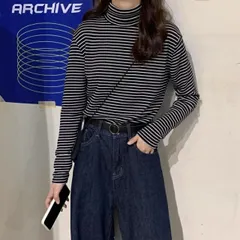 ロングシャツ 長袖 カットソー ボーダー 柄 タートルネック ハイネック ホワイト ブラック ブラウン グリーン/冬 プレゼント プレゼント クリスマス 効果 温感