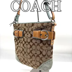 COACH コーチ Y2K シグネチャー ベルト ショルダーバッグ キャンバス×レザー ブラウン×ミント / COACH Y2K Signature Belt Shoulder Bag Canvas Leather Brown Mint Vintage