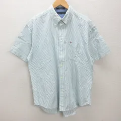 G■トミーヒルフィガー/TOMMYHILFIGER 半袖BDシャツ/ストライプ【XL】緑系/men's/163【中古】■