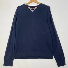 TOMMY HILFIGER トミーヒルフィガー Premium cotton Vネック セーター ニット 長袖 ワンポイント刺繍 オーバーサイズ ビックシルエット CHINA製 Lサイズ ネイビー