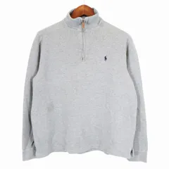90年代 USA製 Polo by Ralph Lauren ポロバイラルフローレン ハーフジップ リブニット 胸刺繍ロゴ グレー (メンズ M) 中古 古着 O5119