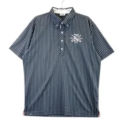 サイズ：LL FILA GOLF フィラゴルフ  半袖ポロシャツ ボタンダウン ストライプ ブラック系 [240101502260] ゴルフウェア メンズ ストスト