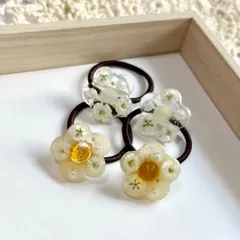 かすみ草のキッズヘアゴム　〜オレンジ〜