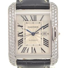 カルティエ CARTIER WT100009 タンクアングレーズ LM デイト ダイヤモンド ベゼル 自動巻き メンズ 美品 R#141564