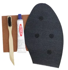 近藤(Kondo) 靴 修理 革靴 ソール 補修用品 ゴム & 接着剤 靴の底ゴム 簡単 修理セット ブラック 紳士用 剣印ゴム半張りセット (プロ修理屋も推薦)
