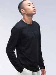 EMPORIO ARMANI (エンポリオアルマーニ) EA7 ロゴ 刺繍 コットン ストレッチジャージー クルーネック 長袖 Tシャツ