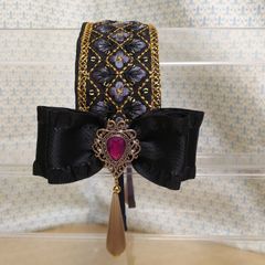 Fairy Mead◆インド刺繍リボン ドロップビーズ　カチューシャ◆黒 ワイン色◆クラシカルロリィタ