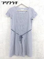 ◇ ◎ NATURAL BEAUTY BASIC リボン付き 半袖 膝丈 ワンピース サイズL ネイビー レディース 【中古】 【1002802338731】