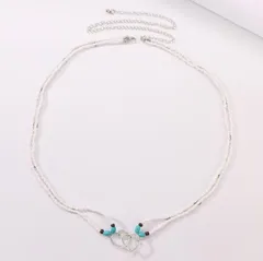 ターコイズブルー二重ハートチョーカーユニセックスアジアンインディアンスタイル