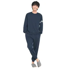 【新品】 [ON NISHIKI] スウェット メンズ 上下セット 長袖 綿35％ ミニ裏毛 春 秋 パジャマ 長ズボン ルームウェア 部屋着 (ﾈｲﾋﾞｰ/L/77606) 0