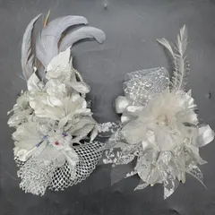 コサージュ ラメ フラワーコサージュ フォーマル 卒業式 ヘッドアクセサリー ウェディング ヘッドドレス羽根飾り 髪飾り シルバー系