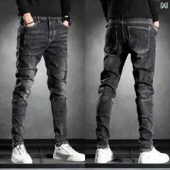 種類66：28/H：ブラックトモデ メンズ 男性用 ファッション オシャレ シンプル 大人 かっこいい ストリート ヒップホップ HipHop 春 黒 レトロ ジーンズ スリムフィット 韓国スタイル ストレッチパンツ