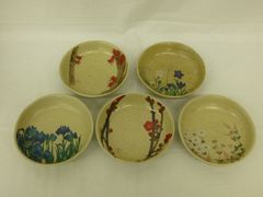【未使用品】光琳　絵変わり　三ツ足平鉢揃　5客