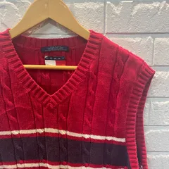 古着　L　トミーヒルフィガー　赤　ニットベスト