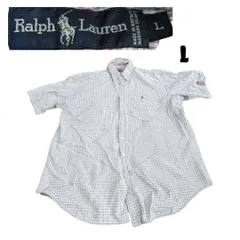90s アメリカ製Ralph Lauren古着襟付きチェック半袖シャツL  YS00155