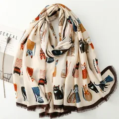 ネコちゃん柄 大判ストール 手描き風 カラフル 可愛い 猫 ねこ アニマル 遊び心 薄手  春夏 秋 お花見 旅行 リゾート ピクニック 普段使い お出かけ デート 女子会 オフィス 通勤 冷房対策 UVカット 母の日 誕生日  ギフト 送料無料 即購入OK