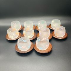 ★未使用品★昭和レトロ 蝶 ちょう 冷茶グラス 和風 グラス 冷茶 茶托 10個セット★