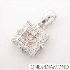 ダイヤ ネックレス トップ 天然ダイヤモンド スクエアカット K18 WG 2.6g D050ct ペンダントトップ
