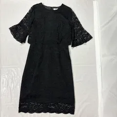 美品 LACE LADIES レースレディース レディース ドレス  ワンピース S ブラック レース お花 透け感 五分袖 おしゃれ かわいい 結婚式 二次会 パーティ セレモニー  フォーマル