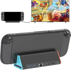 Switch 2用ドック【2025年新登場-5in1多機能】テレビ接続出力 有線LAN付き Switch 2用充電スタンド 1000Mbs LANポート/4K@60Hz HDMI変換/TVモード/USB-C/2xUSB3.0マルチポート 替換 (5-IN-1)