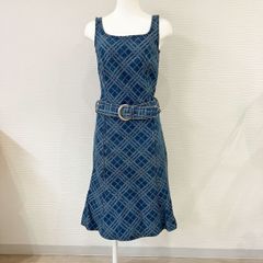 BURBERRY・バーバリーブルーレーベル・ノースリーブデニムワンピース・ノバチェック・ベルト付