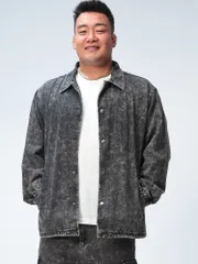 B＆T CLUB ビーアンドティークラブ デニムコーチジャケット 大きいサイズ メンズ ウォッシュ加工 アウター Gジャン デニムジャケット ビッグシルエット ブラック