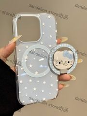 スマホケース　キティーちゃん　MagSafe対応　ブルー　星　スマホスタンド付き　iPhone対応　アイフォンケース　iPhone16pro/16promax/15/14/13　可愛いケース　海外限定　新品未使用