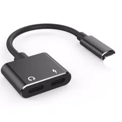 iPhone イヤホン 変換ケーブル ライトニングケーブル 変換アダプタ 充電 イヤホン 同時 二股接続ケーブル 2in1 ライトニング 通話可能 音量調節 ブラック iPhone13/12/11/Xs/Xs max/Xr/8/8plus/7/7plus 