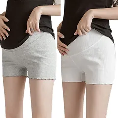 RERACO マタニティ レギンス ショートパンツ インナー ゴム 調節可能 短パン ショート丈( ホワイト＆グレー,  Free Size RegularShort)