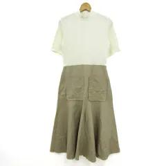 ザラ 切替ワンピース 半袖 ハイネック トップス レディース USA Mサイズ ホワイト×ベージュ ZARA