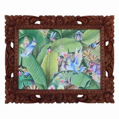 鳥の楽園 Paradise of birds 52X42 Padang Tegal DEWA PUTU BUDI作 リゾート バリ絵画 ブンゴセカンスタイル 鳥の絵 240444