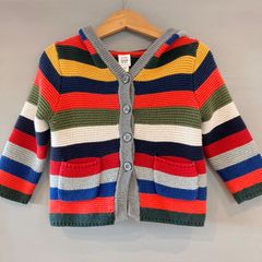 baby GAP ベビー ギャップ ニット 耳付きフーディー カーディガン パーカー マルチボーダー kids キッズ 12-18M（ 80cm ）