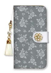 AQUOS R8 SH-52D ケース 手帳型 アクオスR8 スマホケース パール デコ付き ストラップ付 おしゃれ 可愛い お花 花柄 フラワー アンティーク 綺麗 ボルドー イエロー ネイビー カラー10