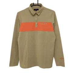 【美品】キャロウェイ 長袖ポロシャツ ベージュ×オレンジ 胸元切替 レディース LL ゴルフウェア 2023年モデル Callaway