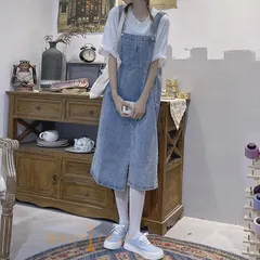 ジャンパースカート 大人 レディース デニム ジャンスカ サロペット ワンピース サロペットスカート カジュアルミモレ丈 オールインワン シンプル 無地 ゆったり ワイド ポケット  kyxyxz10