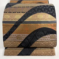 【美品】 袋帯 秀品 向かい鳥 花唐草 箔 濃紺 六通 正絹 【中古】