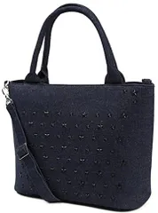 Sweet Factory Yammy スタッズバッグ トートバッグ 2way キャンバス デニム 星 丈夫 自立型 ファスナー付 Ａ４ 大容量(ブラック)