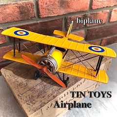 ブリキのおもちゃ《biplane》飛行機　イエロー