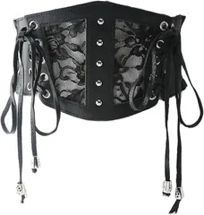 HARGIO(ハルジオ) コルセットベルト ゴムベルト 太ベルト 地雷系 量産型 パンク ウエストベルト 黒 ブラック レディース 太め レザー調 韓国 ファッション パーティー ドレス ワンピース かわいい(ブラック,  Free Size)