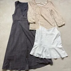 【まとめ売り】【3点セット】ROPE PICNIC ロペピクニック レディース Mサイズ ノースリーブ ワンピース サロペット チェック柄 花柄 レース ぺプラムキャミソール 七分丈 ガーリー フェミニン