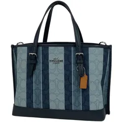 コーチ COACH シグネチャー トートバッグ 2WAY ショルダーバッグ ハンドバッグ ジャガード ストライプ トートバッグ キャンバス ブルー C8416 レディース 【中古】