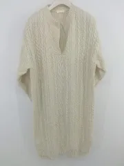 ◇ earth music&ecology サイドスリット 長袖 膝下丈 ニットワンピース サイズF アイボリー レディース E  【1303240005095】